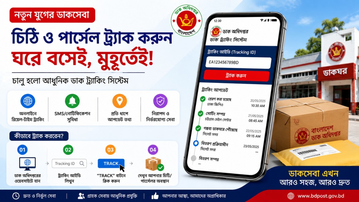 ডাক ট্র্যাকিং সিস্টেম চালু Easy Way-তে অনলাইনে চিঠি ও পার্সেলের অবস্থান জানুন